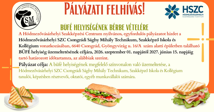 Pályázati felhívás büfé helyiségének bérbe vételére