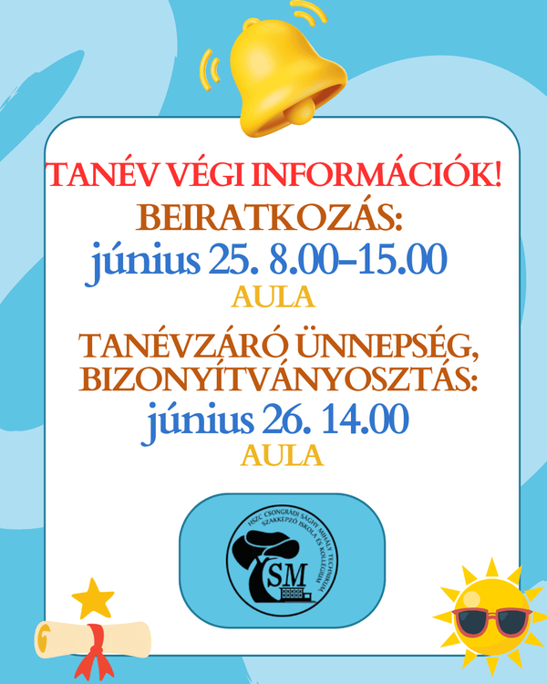 Tanév végi információk