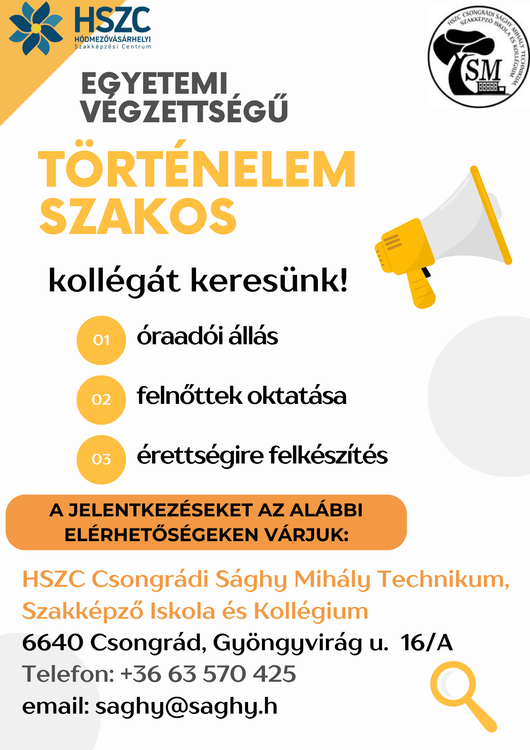 Történelem szakos kollégát keresünk!