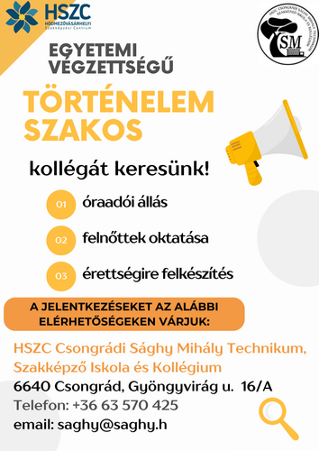 Történelem szakos kollégát keresünk!