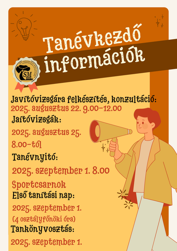 Tanévkezdő információk